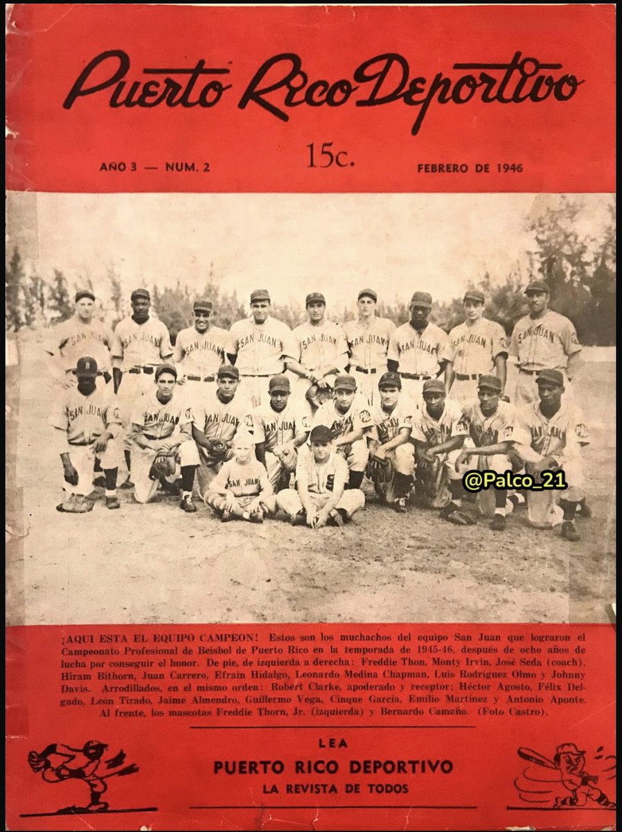 Palco_21's tweet photo. ¡ AQUI ESTA EL EQUIPO CAMPEON ! Los #SenadoresDeSanJuan temporada 1945-1946 @ estadio Sixto Escobar San Juan Puerto Rico 🇵🇷 #HiramBithorn #MonteIrvin #FreddieThon #LuisRodrigüezOlmo #JohnnyDavis #JaimeAlmendro #RobertClarke dirigente #1rCAMPEONATOdeSJ cRPRD+Cac ¡Pleibol PR! 🇵🇷👇🏽 https://t.co/rO2bdkY8QY