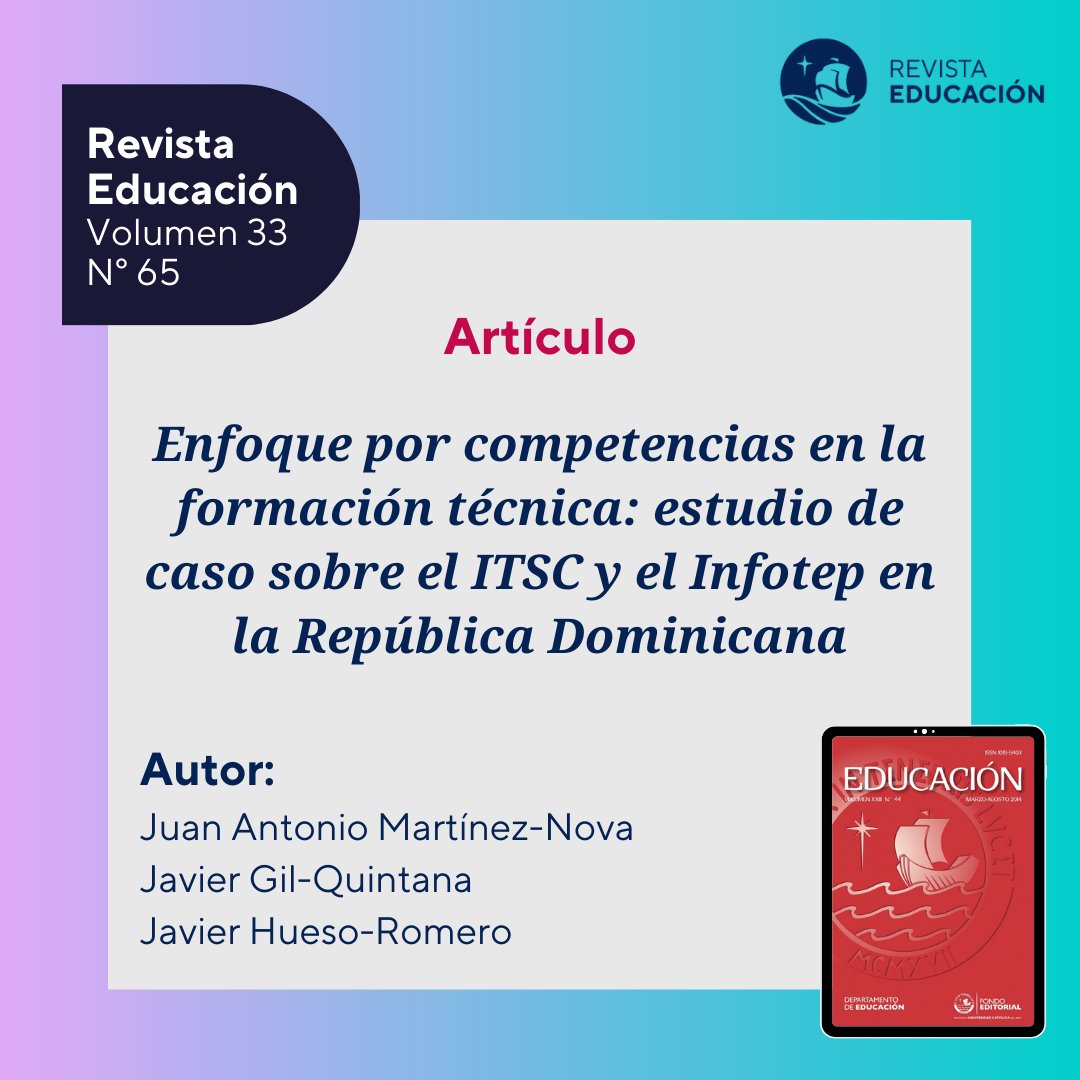 RevEducaPUCP's tweet photo. ¿Sabías que el enfoque por competencias está transformando la educación técnico profesional en la República Dominicana?  📚💡
En este artículo los autores exploran cómo este enfoque está marcando la diferencia en instituciones clave como el ITSC e Infotep. https://t.co/fv40rX2hDz