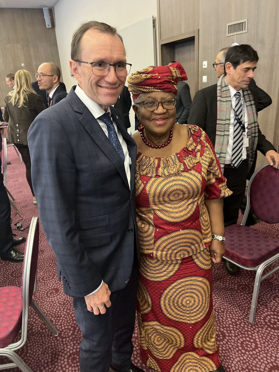 Excellent WTO Ministerial today in Davos! Challenging times for the multilateral trading system. Now is not the time to panic, but chill. We need the rules more than ever! <a href="/EspenBarthEide/">Espen Barth Eide</a> <a href="/NOIweala/">Ngozi Okonjo-Iweala</a> <a href="/wto/">WTO</a>