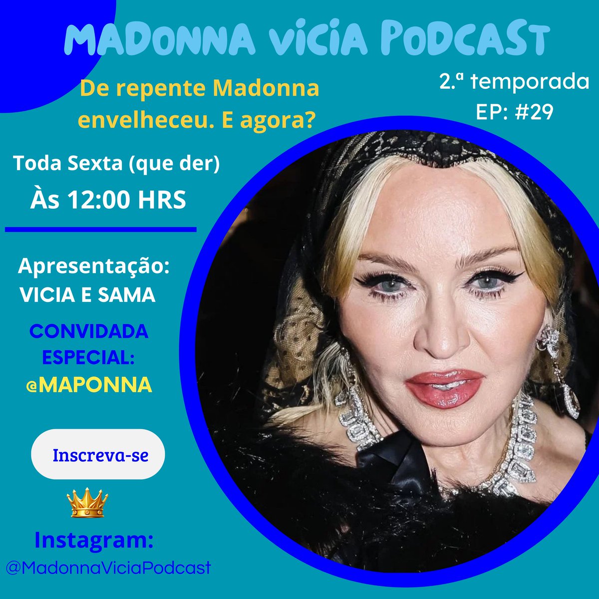 MadonnaVicia's tweet image. No ar:

EP #29 -De repente Madonna envelheceu. E agora?

Você está preparado (a) e livre de preconceitos para acompanhar o envelhecimento de Madonna?
Debatemos o ageísmo com nossa convidada especial, a jornalista @Maponna.

#podcast #podcasting #podcastersofinstagram #spotify
