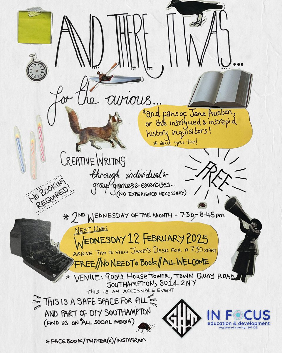 Join us for a special <a href="/diy_southampton/">DIY Southampton</a> And There It Was… celebrating Jane Austen’s 250th birthday! 🎉📖 This one-off event will be held at <a href="/ght_soton/">GHT Southampton</a>
Arrive from 7pm to view Jane’s writing desk before we start at 7:30pm! ✍️ Free and all materials provided—no booking required!