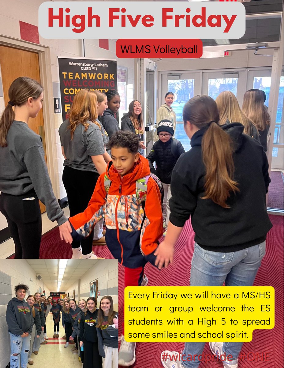 WLMS Volleyball welcomed WLES students with a high five &amp; smile this morning. Great job girls!
🟥👋🟨  #wlcardpride #ONE