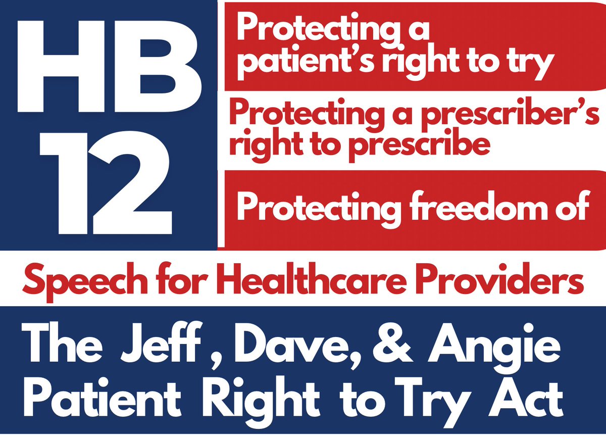 OhioAMF's tweet photo. HB 73 is BACK with a NEW NUMBER!
🇺🇸HB 12🇺🇸 “The Jeff, Dave, & Angie Patient Right to Try Act” What does HB 12 do?
1) Protects a consenting patient’s right to fill a prescription from their provider without obstruction from the pharmacist so long as there is not a life-threatening contraindication with the drug or the pharmacist has an objection to filling the drug for moral reasons. This applies in outpatient pharmacies, hospitals, and nursing homes.
2) Pharmacists, hospitals, and nursing homes can NOT refuse to fill a drug for a consenting patient for a “scientific objection” BUT if they note their objection in the patient’s chart after discussing their concerns with the prescriber, they will be immune from civil liability and administrative penalties. This provides protection to the pharmacists and facilities that disagree with the prescriber’s drug choice without obstructing the right of the prescriber to treat their consenting patient.
3) Protects prescribers from having their licenses threatened for prescribing a drug off label to a consenting patient unless there they prescribe with willful or gross negligence. (This does NOT prevent a patient from suing a doctor for harm.)
4) Protects healthcare providers’ right to free speech and prevents licensing boards from penalizing the health provider or taking their licenses because they have opinions regarding risks, benefits, or efficacy of any drug or treatment that does not align with the views of the licensing board. This is essential for informed consent. If a healthcare provider is concerned that expressing their opinion on the risks or benefits of a drug treatment or intervention could lead to retaliation against their license as a censorship tool.
HB 12 should be assigned to health committee soon and then you should begin reaching out to committee members and HB 12 co-sponsor, Chairman Jean Schmidt, to let them know you support the legislation and you hope they will move it through the process quickly since it has such a massive amount of support from house members and the public. 🇺🇸🇺🇸🇺🇸
@OhioMAHACaucus @ohiogop @RenzTom @StrictSpeaking @BusyDrT @MdBreathe @AFLDSorg @ClevelandRTL @RTL_CoalitionOH @OhioGunOwners @CCVPolicy @OHRGOPCaucus @OHPoliticalNews @picphysicians @drscottjensen @jenniferforrep @DJSwearg89
