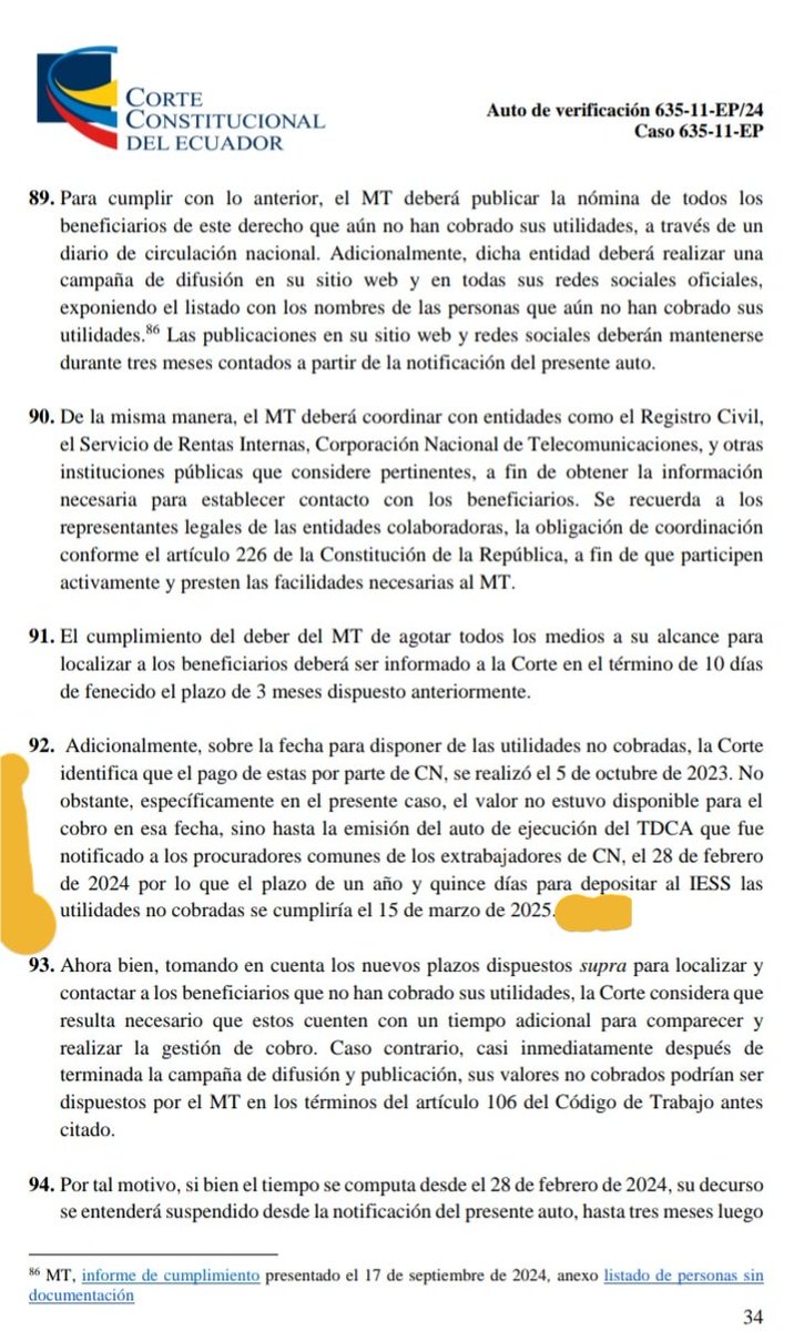 #URGENTE El <a href="/MinTrabajoEc/">Ministerio del Trabajo Ecuador 🇪🇨</a> queriendo cumplir la ley transfirió anticipadament -pese a nuestra petición-, al <a href="/IESSec/">IESS</a> el saldo no cobrado de utilidades, sin haber pagado a herederos q presentaron documentación.
La <a href="/CorteConstEcu/">Corte Constitucional</a> en Auto 14-11-24 dispuso q..