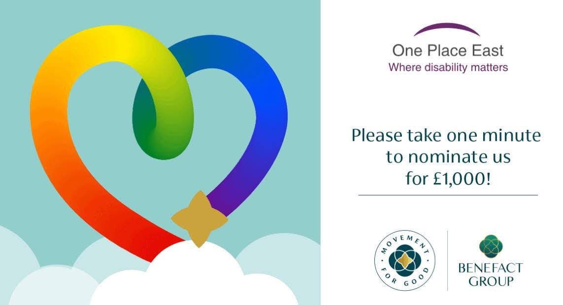 Could you spare one minute of your day to make a difference to the lives of people with disabilities?

If yes, we would really appreciate it if you could nominate us at: tinyurl.com/nominateope

Thank you in advance 💜

#nominate #charity #OnePlaceEast #disabilitymatters