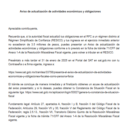 EloyAlCr's tweet photo. #ContandoConEloy informativo:
El SAT ha mandado un correo donde avisa que si en años pasados te expulsaron del RESICO, puedes volver este año si no recibiste más de 3.5 millones de pesos en 2024.
Tienen hasta el 31 de Enero para realizar el trámite. https://t.co/SKZCBMGFPT