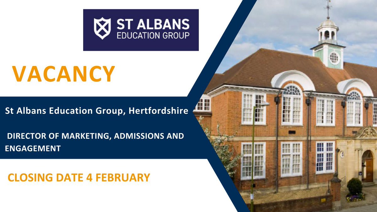 St Albans Education Group in Hertfordshire have a vacancy for a Director of Marketing, Admissions and Engagement <a href="/STAHS/">STAHS</a>
More details: buff.ly/40J0pMO