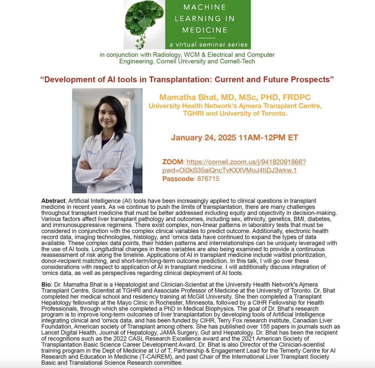 Machine Learning in Medicine Webinar tweet media