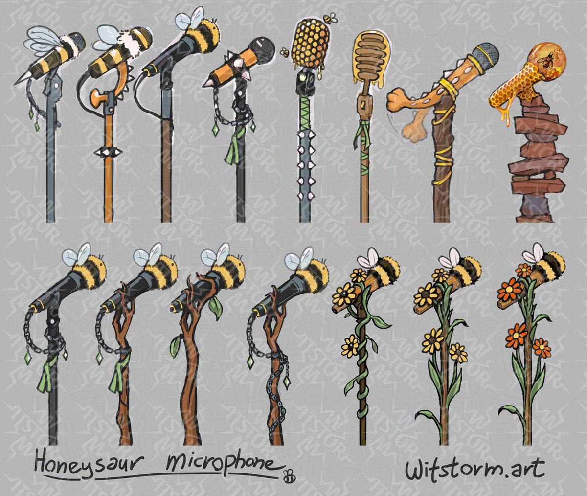 Here is the microphone asset I made for <a href="/Honeysaur_here/">Honeysaur 【ENVTuber】🍯 retired/hibernated Aug 2025</a> a while ago, and some of the concepts I made for it!

#vtuber #asset