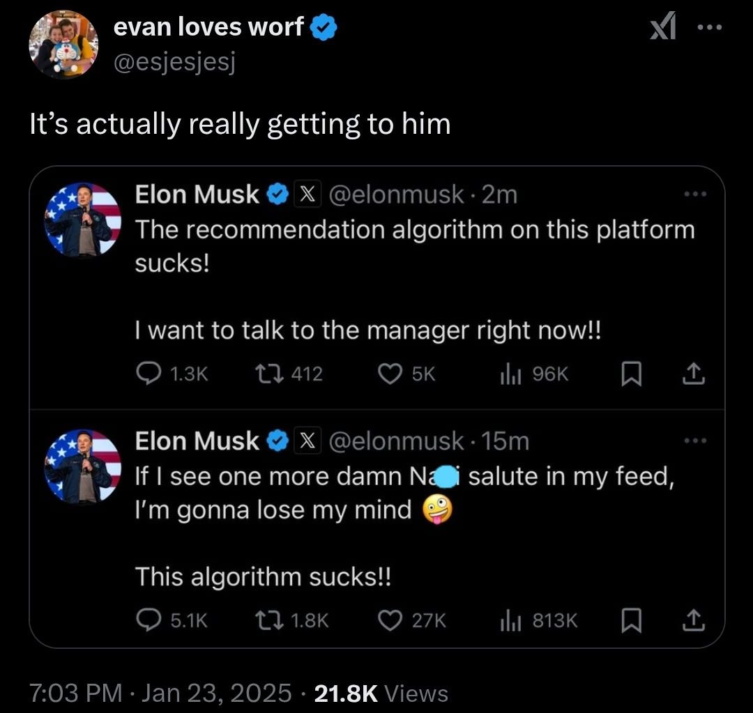 JamesTate121's tweet photo. Space Karen is annoyed people are showing him give the Nazi Salute. I am annoyed a Nazi is getting my tax dollars. How about you? https://t.co/W9GZR4FsAW