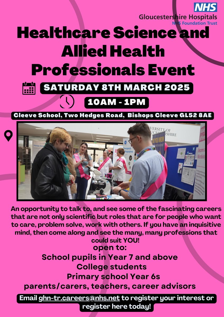 Have you considered completing an Apprenticeship or T Level? Want to find out more information on how you could do this with a large acute NHS Trust? Join us on 08/03/25 at Cleeve School. Information Attached!