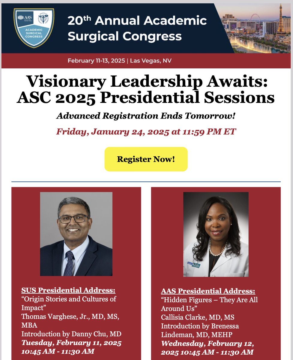 Chandler S Cortina, MD (@chandlercortina) on Twitter photo Looking forward to this hearing these inspiring talks from <a href="/DrCNClarke/">Callisia Clarke MD</a> and <a href="/TomVargheseJr/">Tom Varghese Jr. MD, MS, MBA, FACS, MAMSE 🇺🇸</a> at #ASC2025! <a href="/AcademicSurgery/">Assoc4AcademicSurgery</a> <a href="/UnivSurg/">Society of University Surgeons (SUS)</a> <a href="/MCWSurgery/">MCW Surgery</a> <a href="/UofUSurgery/">UofUSurgery</a> Looking forward to this hearing these inspiring talks from <a href="/DrCNClarke/">Callisia Clarke MD</a> and <a href="/TomVargheseJr/">Tom Varghese Jr. MD, MS, MBA, FACS, MAMSE 🇺🇸</a> at #ASC2025! <a href="/AcademicSurgery/">Assoc4AcademicSurgery</a> <a href="/UnivSurg/">Society of University Surgeons (SUS)</a> <a href="/MCWSurgery/">MCW Surgery</a> <a href="/UofUSurgery/">UofUSurgery</a>