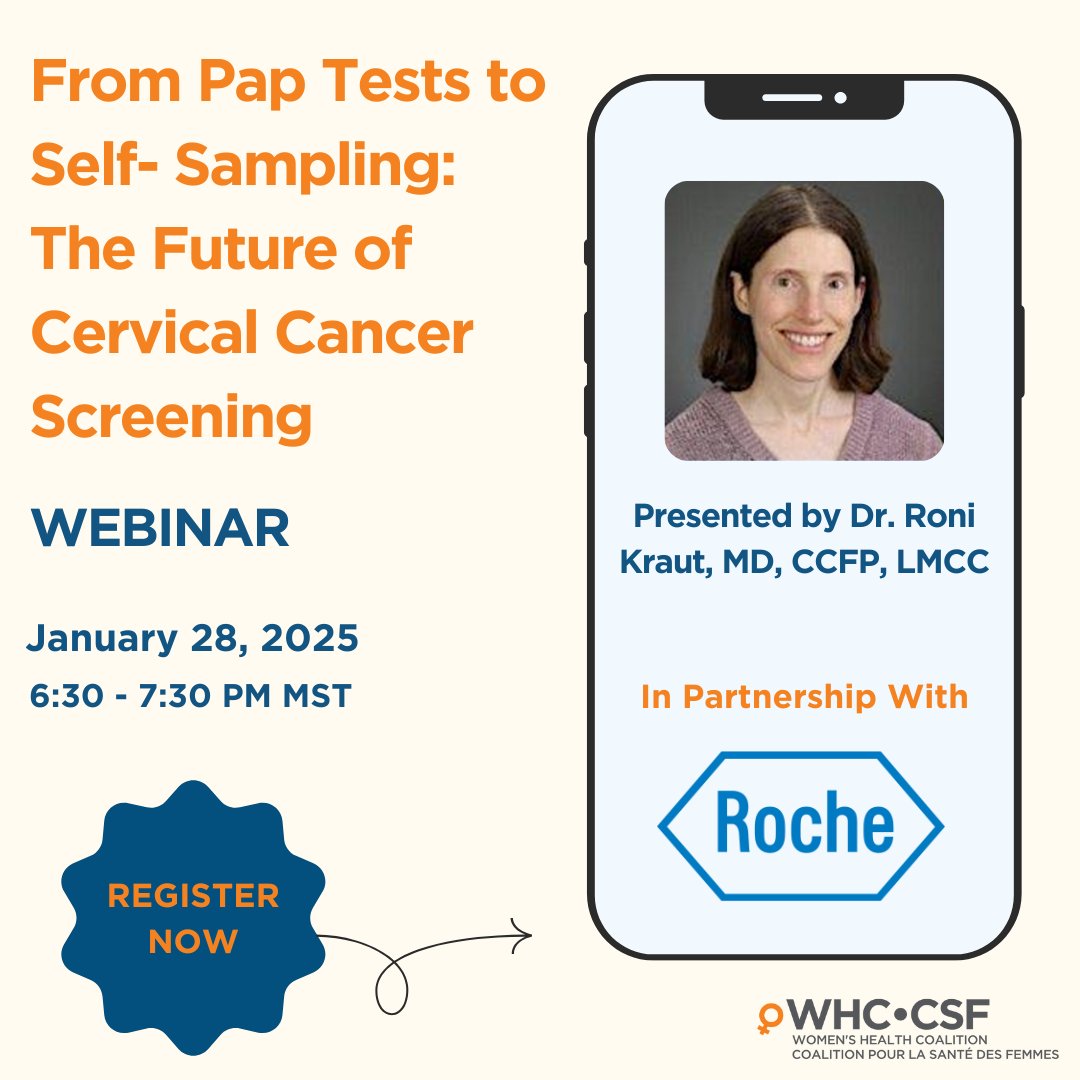 thewhca's tweet photo. Join WHC this coming Tuesday to hear about the Future of Cervical Cancer Screening. Thanks to @RocheCanada for their support and for prioritizing #WomensHealth ! https://t.co/0hWcCjDySh