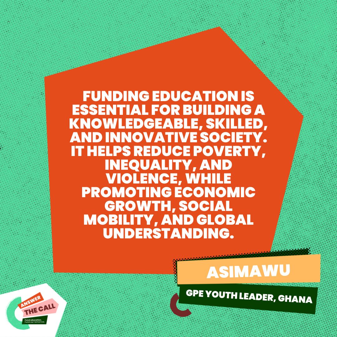 Happy Education Day!
 #AnswerTheCall  
#FundEducation 
<a href="/GPforEducation/">Global Partnership for Education</a>
<a href="/SchoolforLifeG1/">School for Life, Ghana</a>