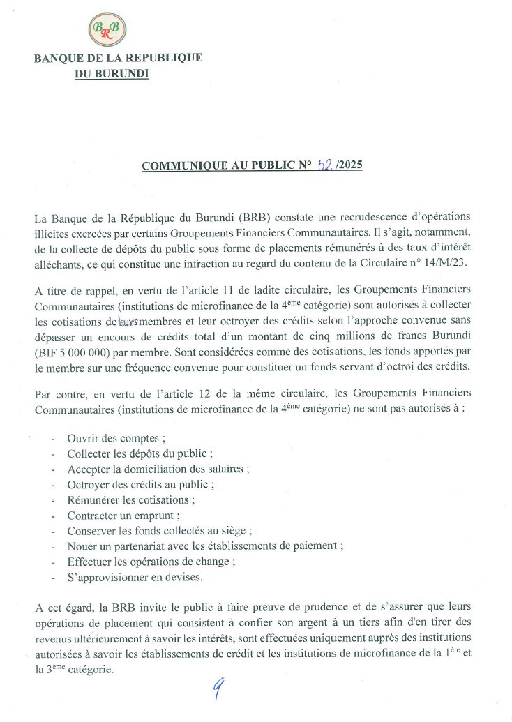 BankiNkuru's tweet photo. Face à une recrudescence d’opérations illicites exercées par certains #Groupements Financiers communautaires (GFC), dès ce 24/01/2025, les GFC qui ont accepté des placements sont sommés de les restituer à leurs propriétaires dans un délai ne dépassant pas trois mois.
Détails 👇 https://t.co/qeEUyUqnsI