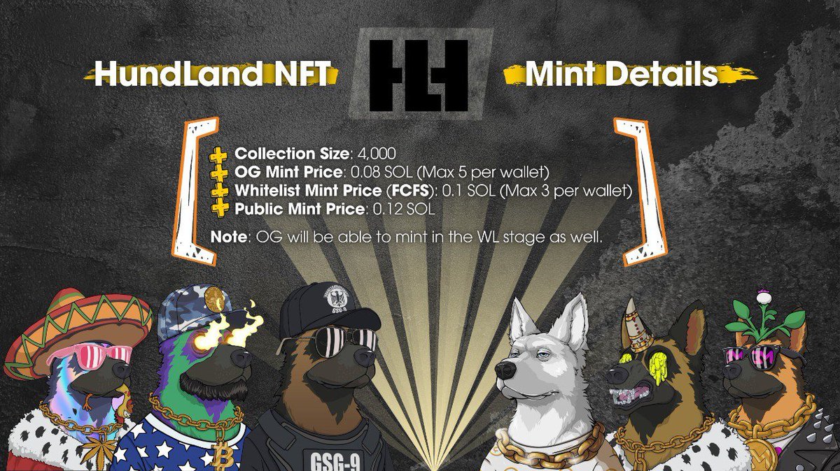 HUNDLAND MINT UPDATE 📢

We’re thrilled to share some exciting updates about our upcoming mint! 
To make HUNDLAND more exclusive and valuable, we’ve decided to go with a collection size of 4,000 instead of 5,000 NFTs. This move will enhance the rarity and worth of each piece in