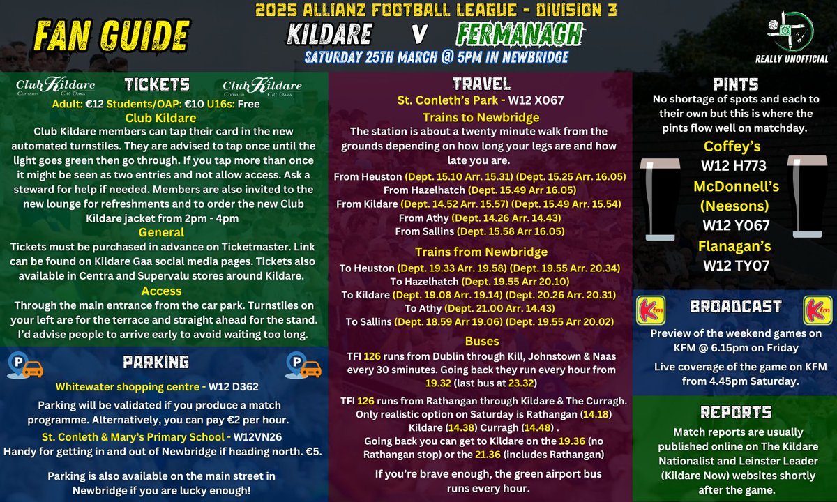A guide for the fans heading to Newbridge for our game against Fermanagh tomorrow in the Allianz League. Might be something useful in there for someone.