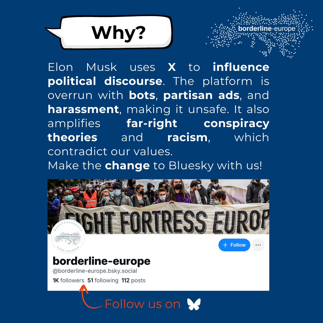 We moved to Bluesky! Follow our activities @ borderline-europe.bsky.social! 🦋

Our other channels are Facebook @ borderline europe - Menschenrechte ohne Grenzen e.V. and Instagram @ borderline_europe!

See you around! 👋🏽