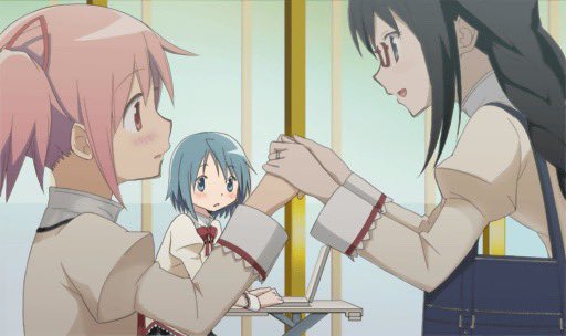 Rikashaymin's tweet photo. Madohomu handhold in every adaptation https://t.co/Be2IQVagwN