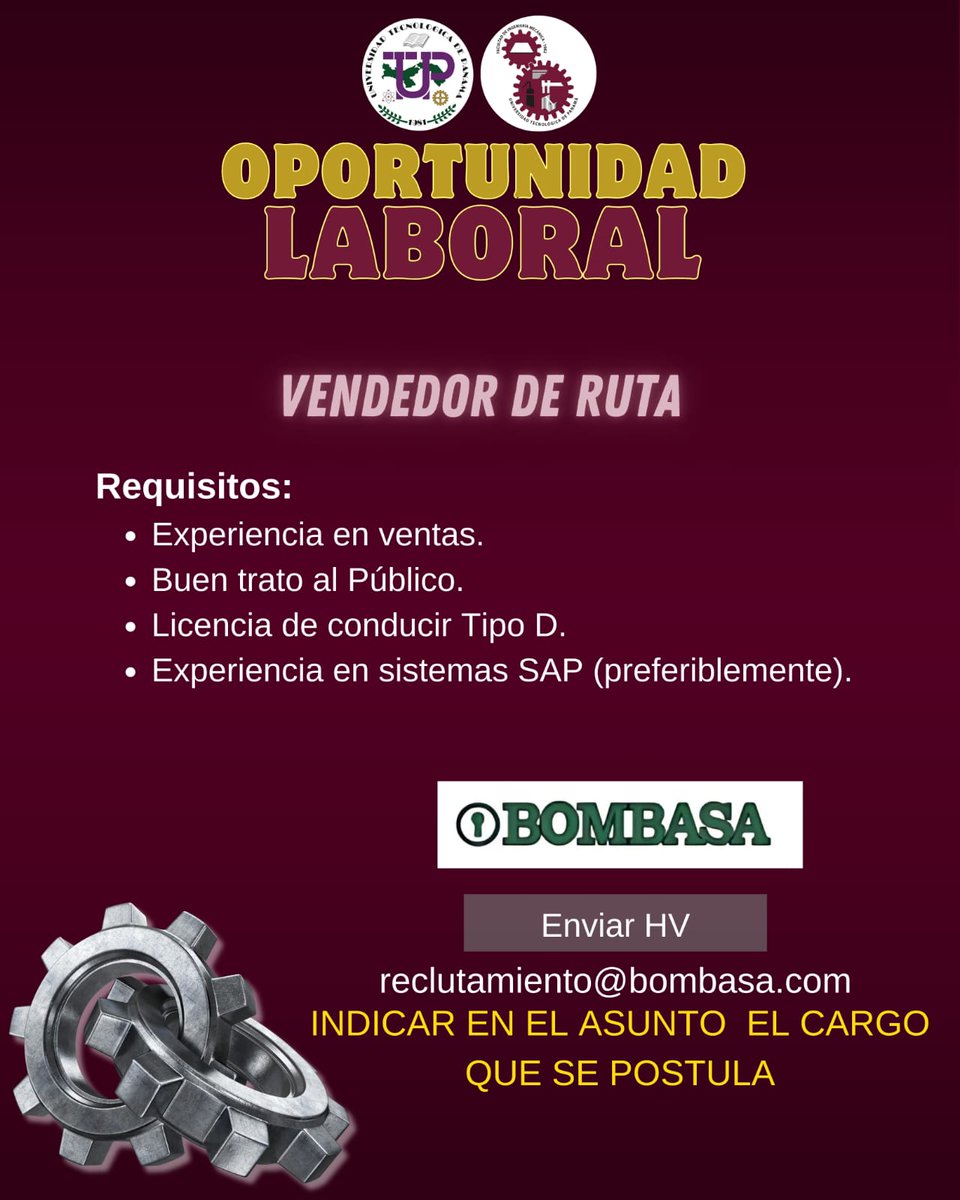👷🏽‍♂️✨ OPORTUNIDAD LABORAL 👨🏽‍🔧✨

🧭Las oportunidades no siempre tocan dos veces. Sé valiente, apuesta por ti y construye el futuro que deseas