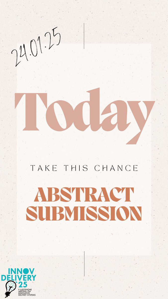 InnovDelivery's tweet photo. 📣 Last Chance  📣
It’s the last day for Abstract Submission! ⏰
🌟 Showcase what you’ve been working on - don’t miss out!
📩 Submit Now: https://t.co/5J1F5vozEp
📝 Don't forget to check the required template!
#SubmitNow #Abstract #Innovation https://t.co/ezrFhA6qcM
