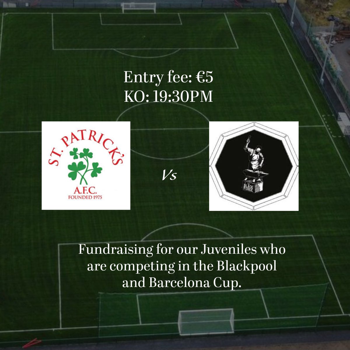 €5 entry fee for tomorrow’s fixture. This is fundraising for our juveniles who are going to the Blackpool and Barcelona Cup🔴🟢.

#stpats | #stpatsafc