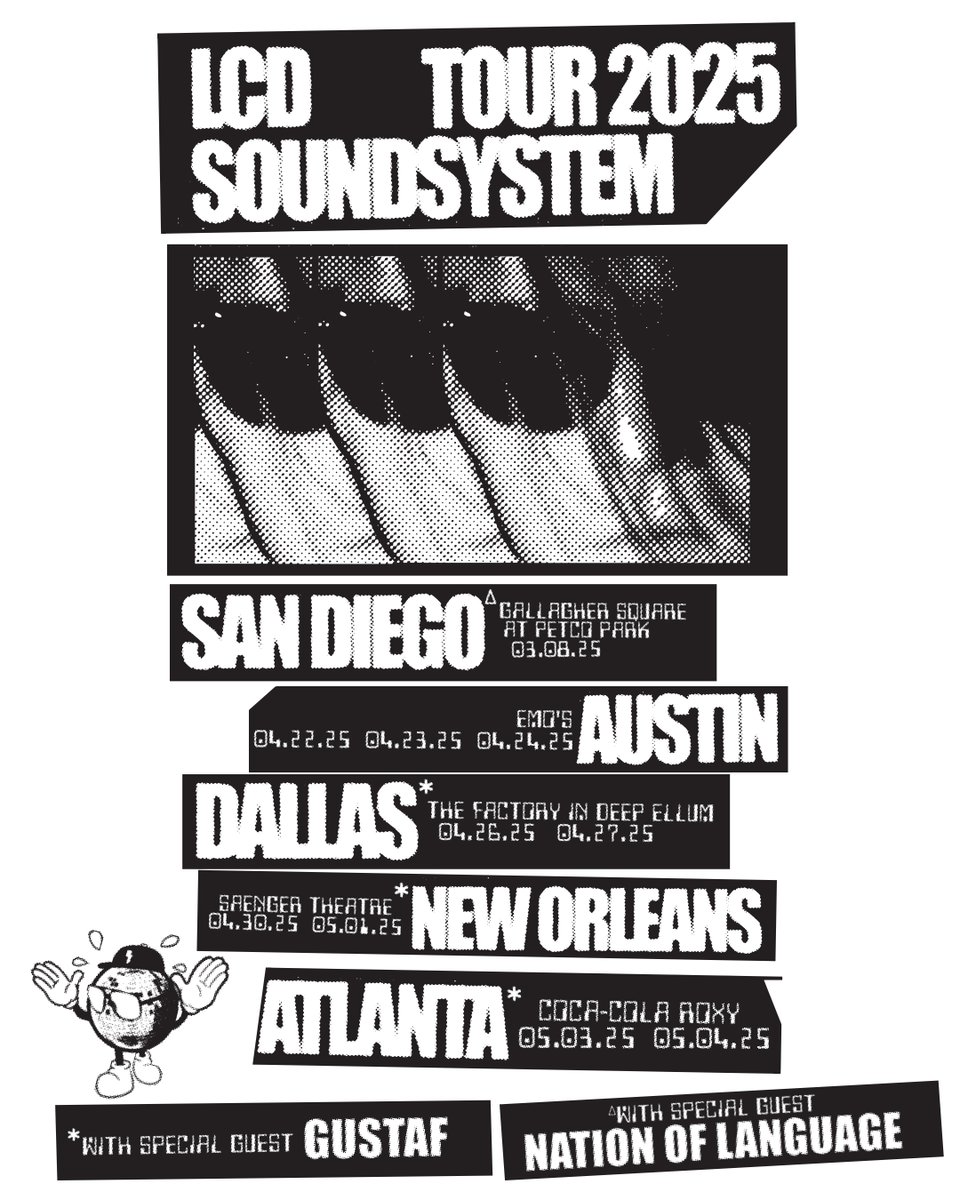 Gustaf (@gustaf_nyc) on Twitter photo We're hitting the road with <a href="/lcdsoundsystem/">lcdsoundsystem</a> this spring! Catch us opening up for them in Dallas, New Orleans, and Atlanta. Thanks to LCD Soundsystem for taking us along for the ride, we can't wait to reunite under the disco ball (hehe) 🪩 tickets on sale 1/31.
📷: Jenna Murray We're hitting the road with <a href="/lcdsoundsystem/">lcdsoundsystem</a> this spring! Catch us opening up for them in Dallas, New Orleans, and Atlanta. Thanks to LCD Soundsystem for taking us along for the ride, we can't wait to reunite under the disco ball (hehe) 🪩 tickets on sale 1/31.
📷: Jenna Murray