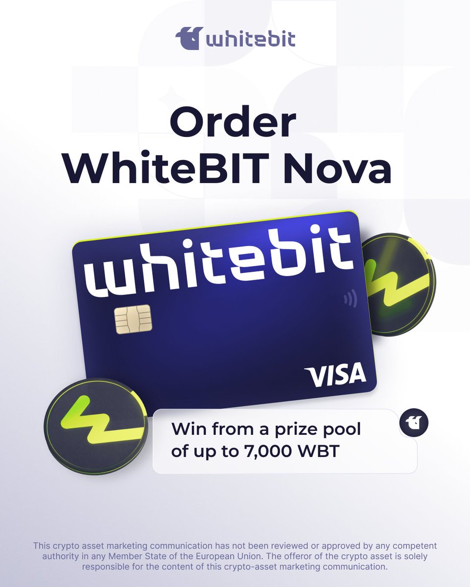 The welcome bonus from WhiteBIT Nova is waiting for you Spend crypto with  up to 10% cashback in $BTC & $WBT, enjoy 0% service fees & win 1 WBT just  for ordering