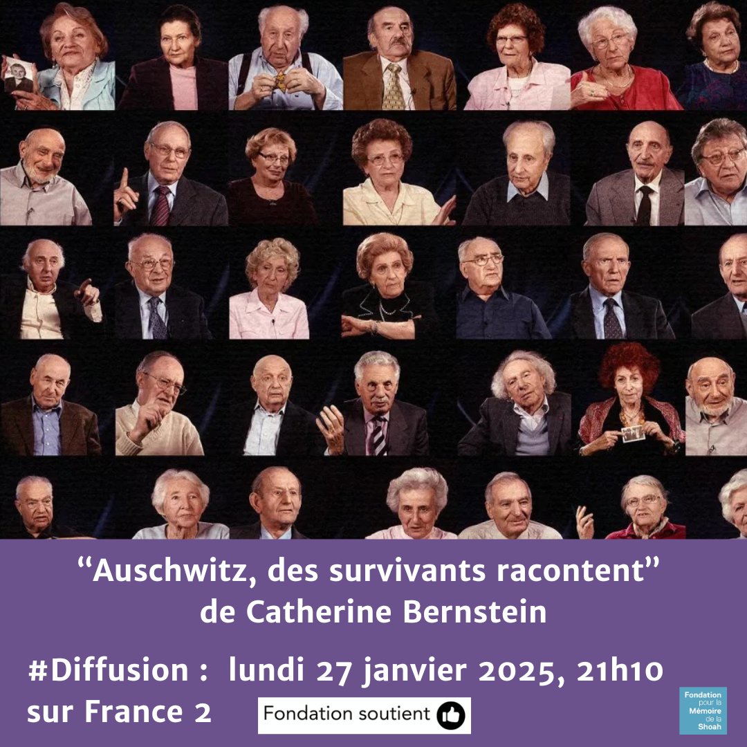 📺 « Auschwitz, des survivants racontent » de Catherine Bernstein. Cette série documentaire entremêle 44 témoignages audiovisuels bouleversants d'anciens déportés parmi les 110 entretiens, réalisés en 2006 à l'initiative de la FMS avec l'apport de l'INA. 
fondationshoah.org/memoire/auschw…