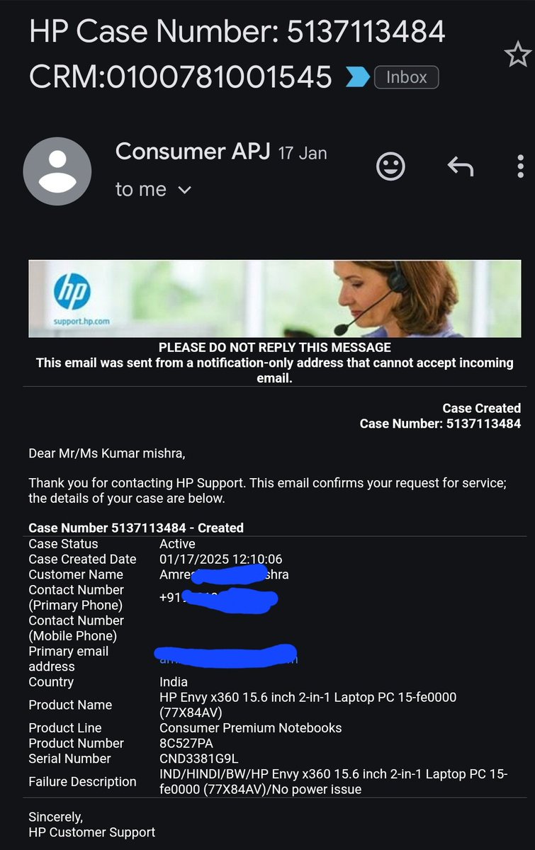 amreshmishra's tweet photo. @HPSupport @HPIndia Dear Team,
Please look into it. Complaint registered in 17th Jan and technical call not made despite several assurances. Hope that warranty will be remain valid as complaint registered within the validity period https://t.co/GcLW6Nqqn3