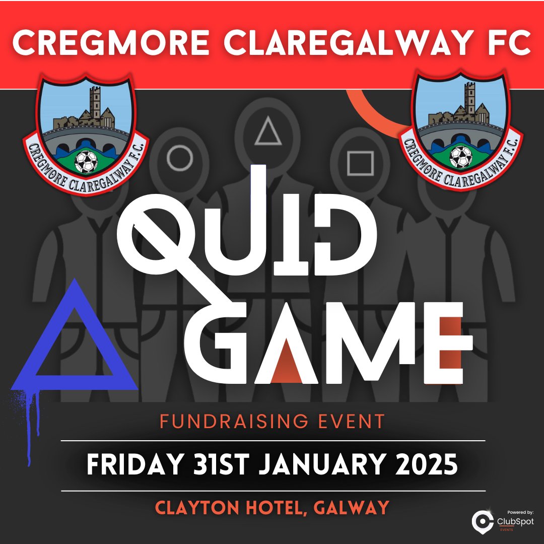Clubspotevents's tweet image. The countdown is on to the @CregmoreSoccer Quid Game Fundraising Eventβ¨π
With an amazing β¬10,000 prize up for grabs for our lucky winner, weβre looking forward to a night of action πͺ
Interested in holding your own Quid Game Event? Call us on +353 87 624 9398 π