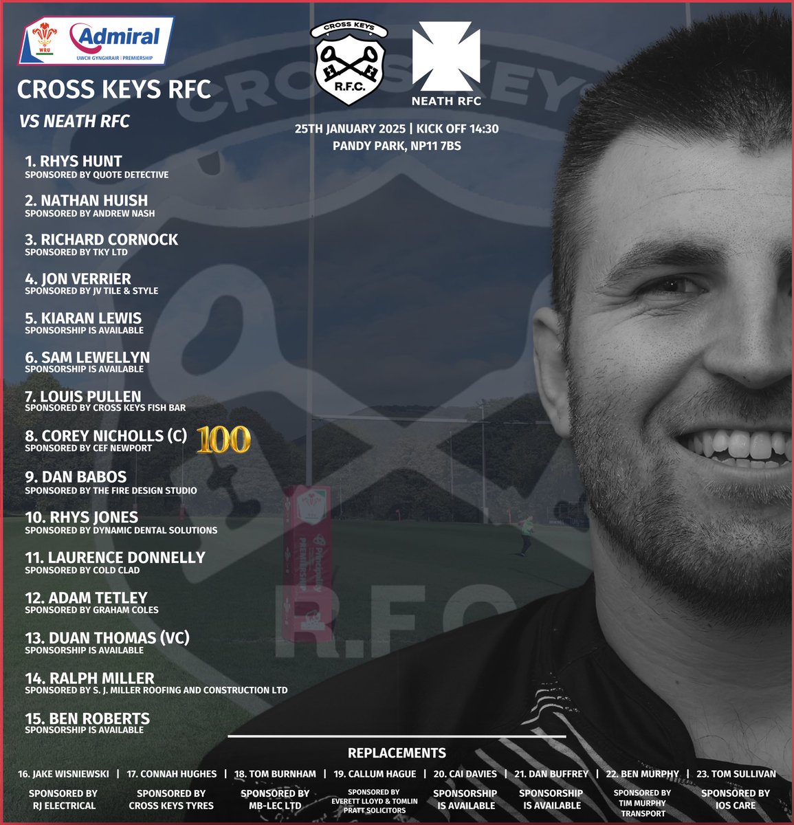 crosskeysrfc's tweet photo. 𝗧𝗘𝗔𝗠 𝗡𝗘𝗪𝗦 🗝️

Here’s how our Men’s 1st XV line up this weekend to face Neath RFC at Pandy Park.

#CrossKeysRFC // #Rugby // #UpTheKeys https://t.co/skyiTiB5Qr
