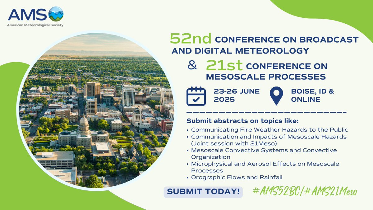 Less than a week left to submit your abstract for #AMS52BC/#AMS21Meso!

Join the AMS Board on Broadcast Meteorology (<a href="/AMSBroadcastcon/">AMS Broadcast Conference</a>) and <a href="/ams_meso/">AMS Committee on Mesoscale Processes</a> to showcase your work on science communication and mesoscale processes.

Submit by 30 January: bit.ly/3C8jRJH