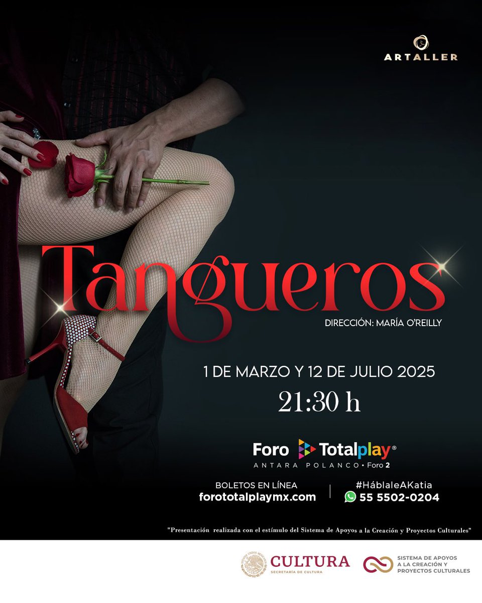 No te puedes perder el increíble programa que <a href="/tangueros_/">Compañía ArTaller - Tangueros</a> tiene para ti 💃🕺 Sábado 1 de marzo ✨ Boletos en Forototalplaymx.com o en WhatsApp de taquilla 📲 55 5502 0204 🎟️