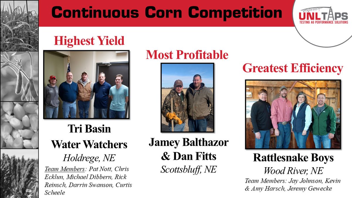 🌽Celebrating the UNL-TAPS Continuous Corn Winners!🌽

🎉Greatest Yield: Tri Basin Water Watchers
💰Most Profitable: Dan Fitts &amp; Jamey Balthazor
💧Highest Efficiency: Rattlesnake Boys

With a focus on efficiency, participants used exceptional management &amp; innovation. Congrats!