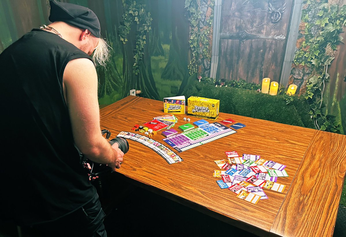 Marksimuss's tweet image. Filming a promo with the latest prototype of my game, Terrible Influence. It’s surreal to finally have a playable copy to show off. Follow our Kickstarter campaign so you can get your own copy soon!! Go to TerribleInfluence.com