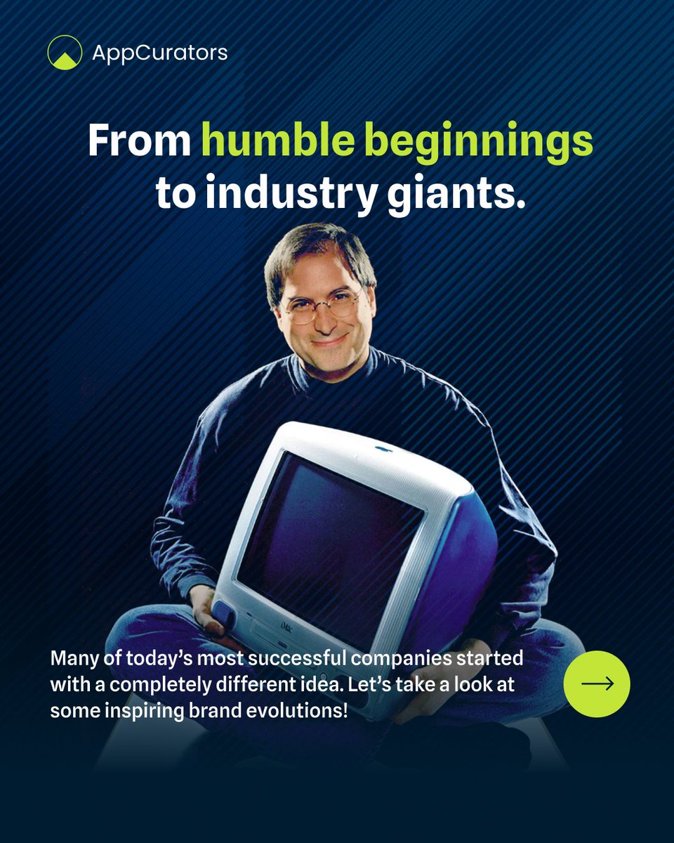 App_Curators's tweet image. From humble beginnings to industry giants! Some of the world’s biggest brands started with something completely different. They pivoted, evolved, &amp;amp; became legends! @amazonIN @amazon @Apple @NintendoAmeric
#BusinessGrowth #SuccessStories #PivotAndThrive #AppCurators