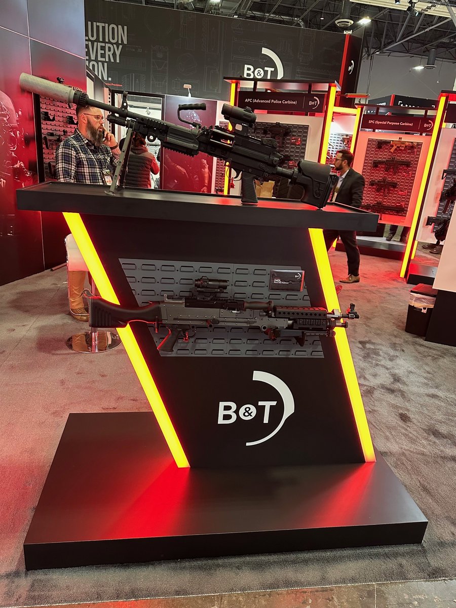LakeshoreEx's tweet photo. Today is the last day of #ShotShow2025 at the @VenetianVegas and B &amp; T USA @BruggerThomet is making a splash with some eye-catching accent lighting, 3D logos, and custom product kiosks. Thanks for partnering with Lakeshore, and have a great show! #experiencelakeshore #tradeshows https://t.co/CCKojOtHCq