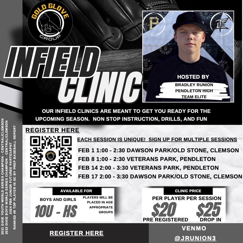 Excited to share all I have learned with the next group of kids in the communities that invested in me!

Register here forms.gle/AKtqZdKcY7n6a5…

<a href="/PendletonRec/">Pendleton Recreation</a> 
<a href="/PHSDiamondDogs/">Pendleton Baseball</a>
<a href="/clemsonparksrec/">City of Clemson Parks & Rec</a>
<a href="/TEAMELITENATION/">Team Elite Baseball</a>
<a href="/DGearTE/">Devin Gearhart</a>