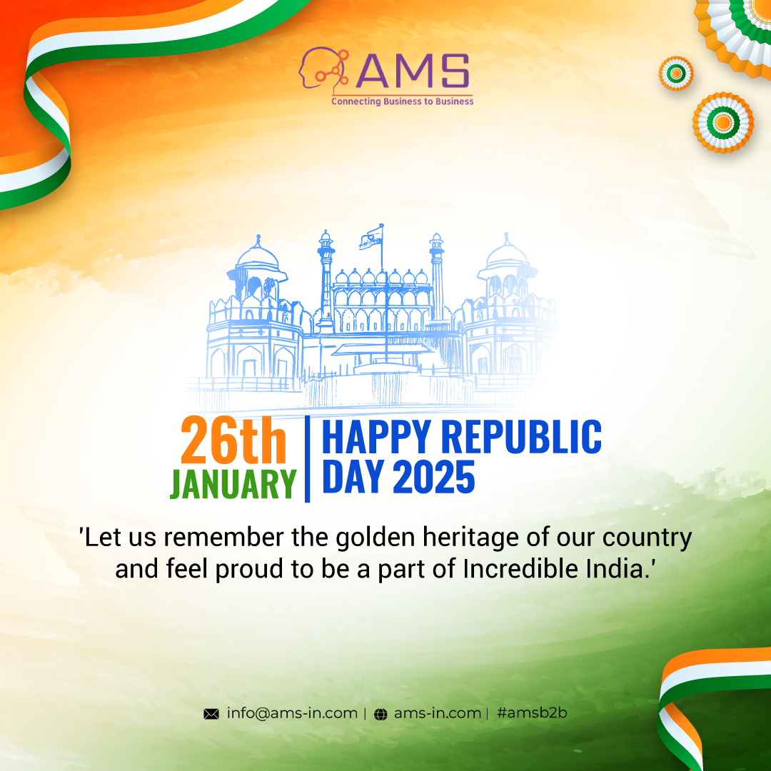 AMS_B2B's tweet photo. Republic Day marks the adoption of India's constitution and the country's transition to a Republic on January 26, 1950.

AMSB2B wishes everyone Happy 76th Republic Day!

#republicday2025 #26thjan #incredibleindia #bharat #vandemataram #amsb2b https://t.co/7aYywvJTZs