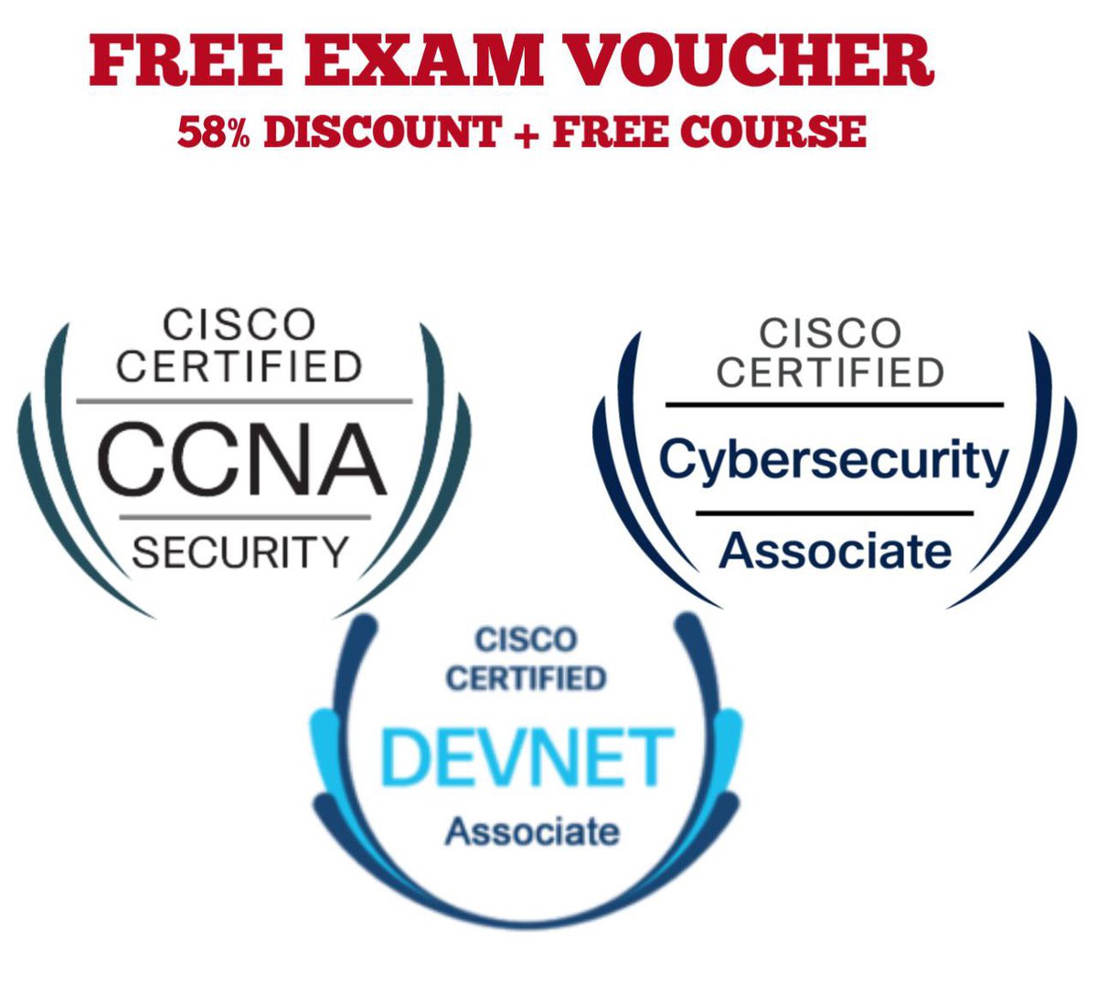 Free Voucher for CCNA, CyberOps &amp; DEVNET📢

Join a 3 months <a href="/Cisco/">Cisco</a> training program to gain valuable knowledge, earn a completion certificate, receive a badge, and even get a free exam discount voucher.

Follow <a href="/ernestgfx/">Odinaka Udoezika</a> for more free cybersecurity resources.

To qualify for the