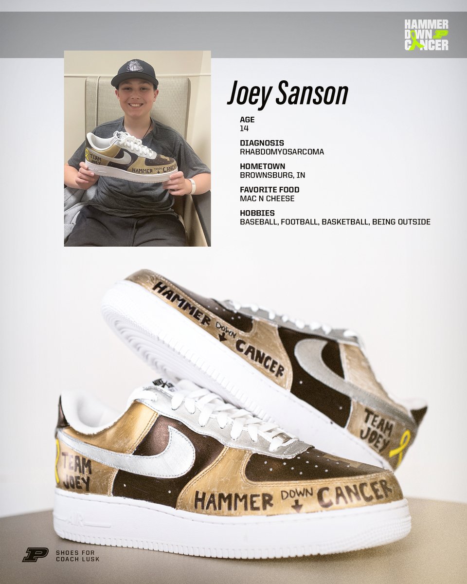 BoilerBall's tweet photo. For tonight's Hammer Down Cancer game vs. Michigan and next week's @CoachesvsCancer contest vs. Indiana, our six coaches will wear @nikebasketball Air Force 1's designed by children at @RileyKids. 

The shoes are available for auction with all proceeds going to @RileyKids. 

🖍️ Shoes designed by Camila, Joey and Alexa for coaches Thompson, Lusk and Painter.

🔗: https://t.co/FityjOU4k5