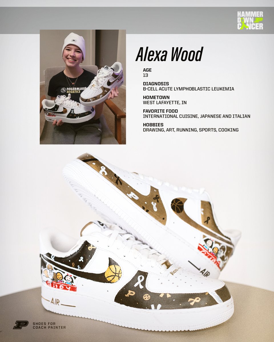 BoilerBall's tweet photo. For tonight's Hammer Down Cancer game vs. Michigan and next week's @CoachesvsCancer contest vs. Indiana, our six coaches will wear @nikebasketball Air Force 1's designed by children at @RileyKids. 

The shoes are available for auction with all proceeds going to @RileyKids. 

🖍️ Shoes designed by Camila, Joey and Alexa for coaches Thompson, Lusk and Painter.

🔗: https://t.co/FityjOU4k5