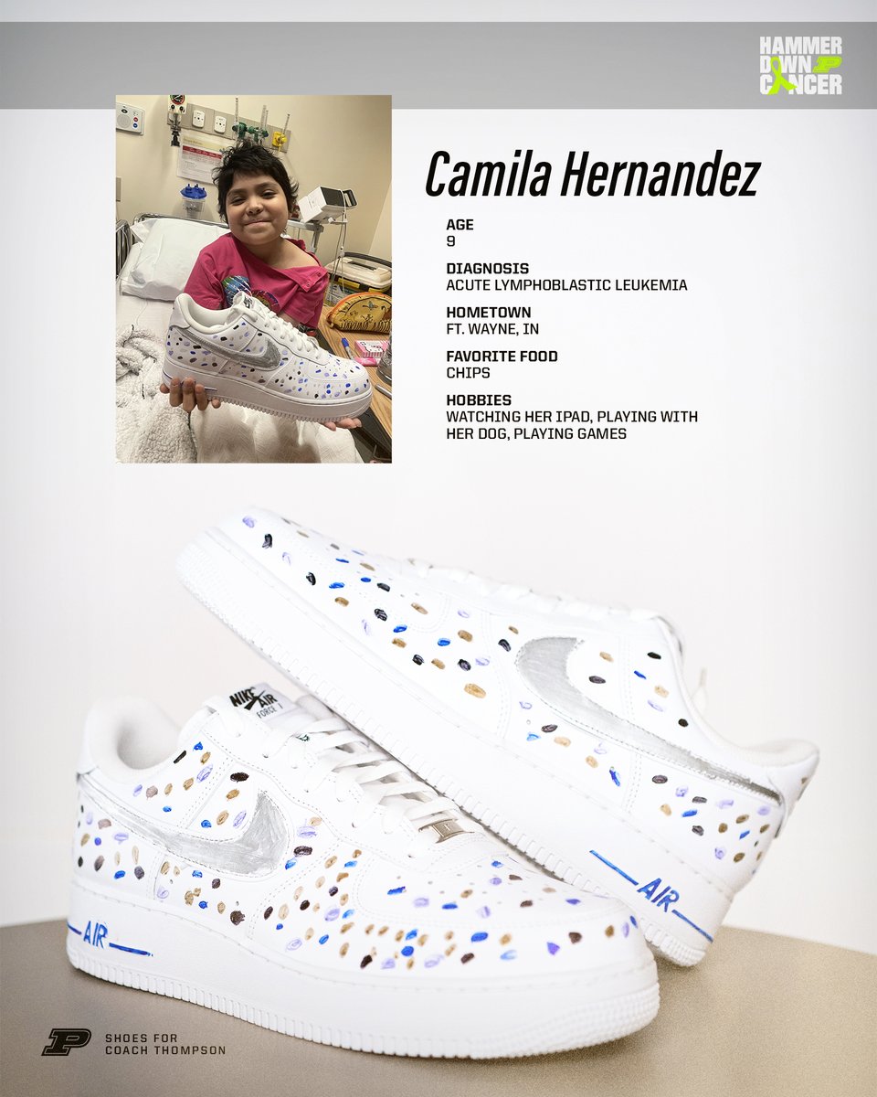 BoilerBall's tweet photo. For tonight's Hammer Down Cancer game vs. Michigan and next week's @CoachesvsCancer contest vs. Indiana, our six coaches will wear @nikebasketball Air Force 1's designed by children at @RileyKids. 

The shoes are available for auction with all proceeds going to @RileyKids. 

🖍️ Shoes designed by Camila, Joey and Alexa for coaches Thompson, Lusk and Painter.

🔗: https://t.co/FityjOU4k5