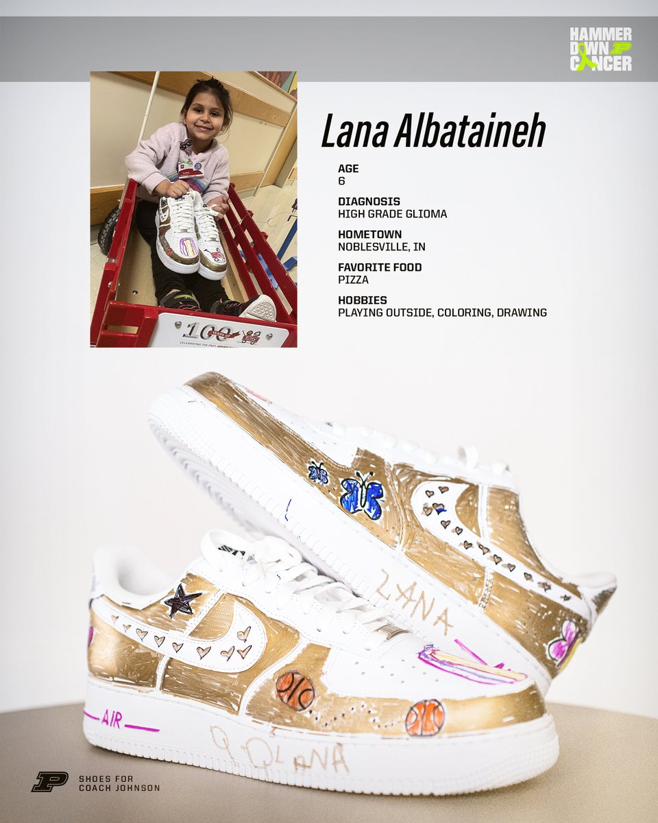 BoilerBall's tweet photo. For tonight's Hammer Down Cancer game vs. Michigan and next week's @CoachesvsCancer contest vs. Indiana, our six coaches will wear @nikebasketball Air Force 1's designed by children at @RileyKids.

The shoes are available for auction with all proceeds going to @RileyKids.

🖍️ Shoes designed by Luke, Lana and Jordan for coaches Stefanovic, Johnson and Brantley

🔗: https://t.co/FityjOU4k5