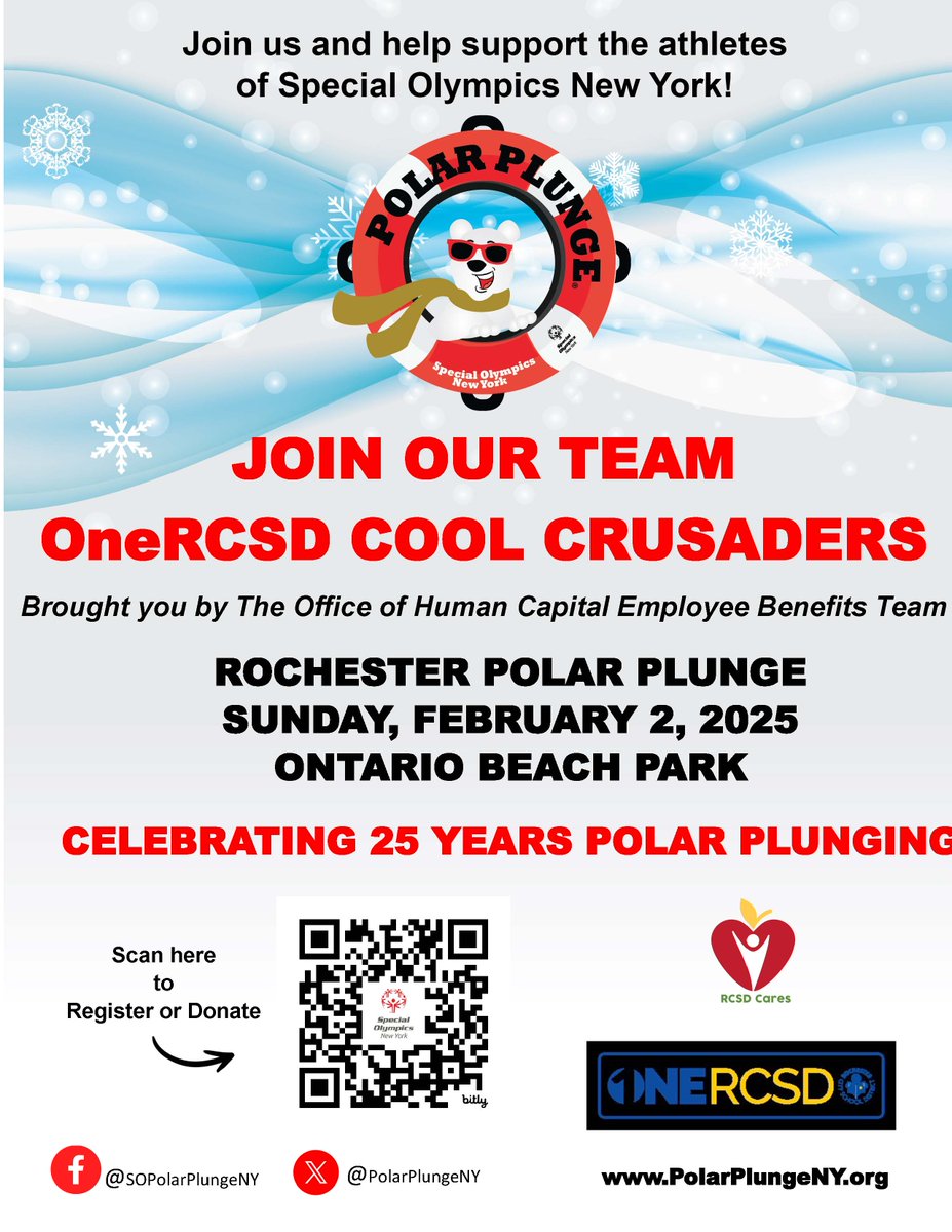 drchrismiller2's tweet image. 🌊❄️ Join me and other @RCSDNYS staff and community members as we take the Polar Plunge to support @SpecialOlympicsNY! Let’s make a splash 🐧 for a great cause and show our commitment to inclusion and excellence. 💙 Sign up or donate here: shorturl.at/3jLqz #ONERCSD 🙌 See…
