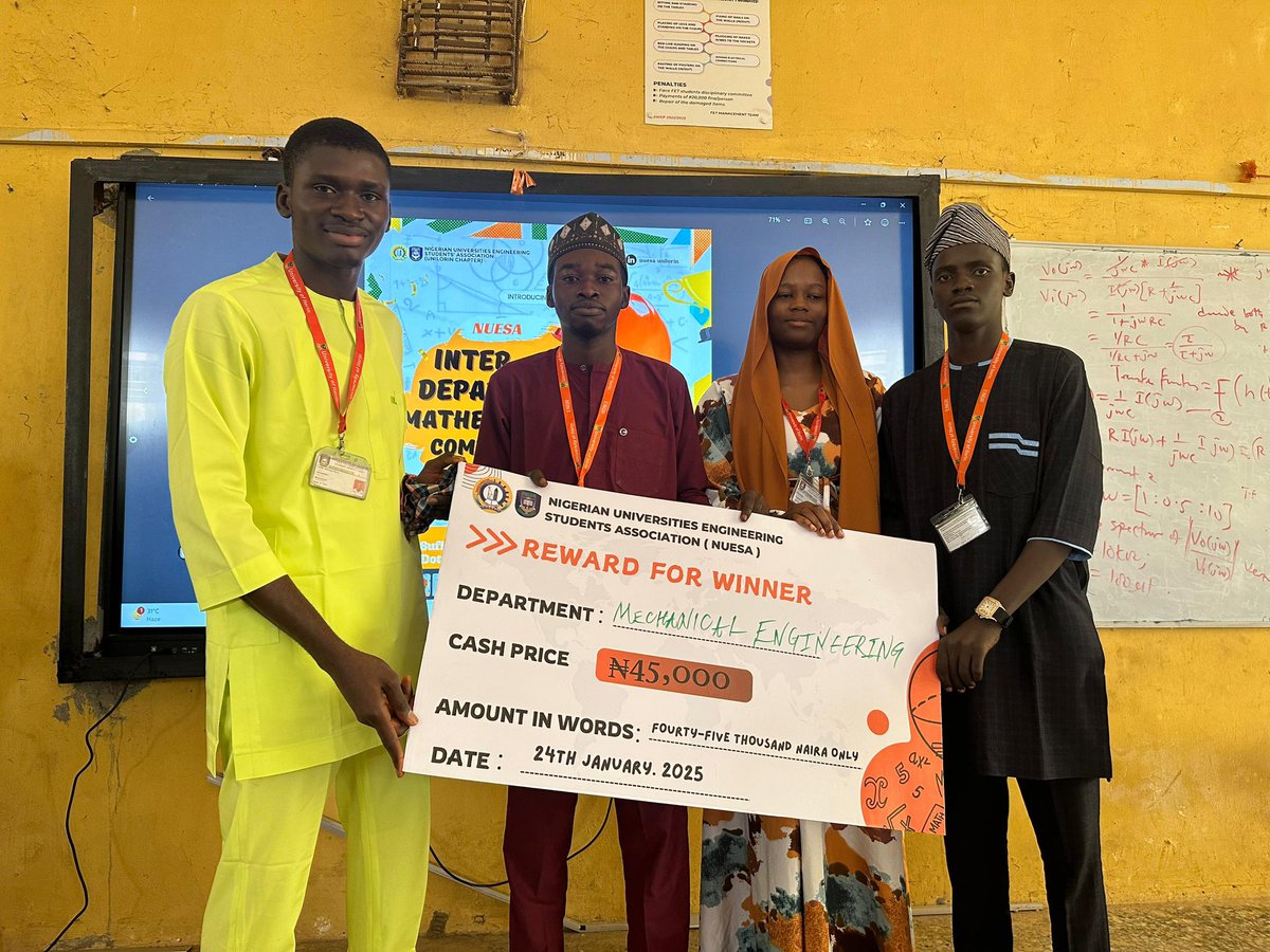 unilorinnimeche's tweet photo. The Mechanical Engineering Department has once again proven its excellence and resilience as our brilliant team emerged as the winners of the prestigious NIMC 3.0 competition. This remarkable achievement showcases the teamwork and commitment to excellence that define us.
#MechE https://t.co/cidWo1yUhW