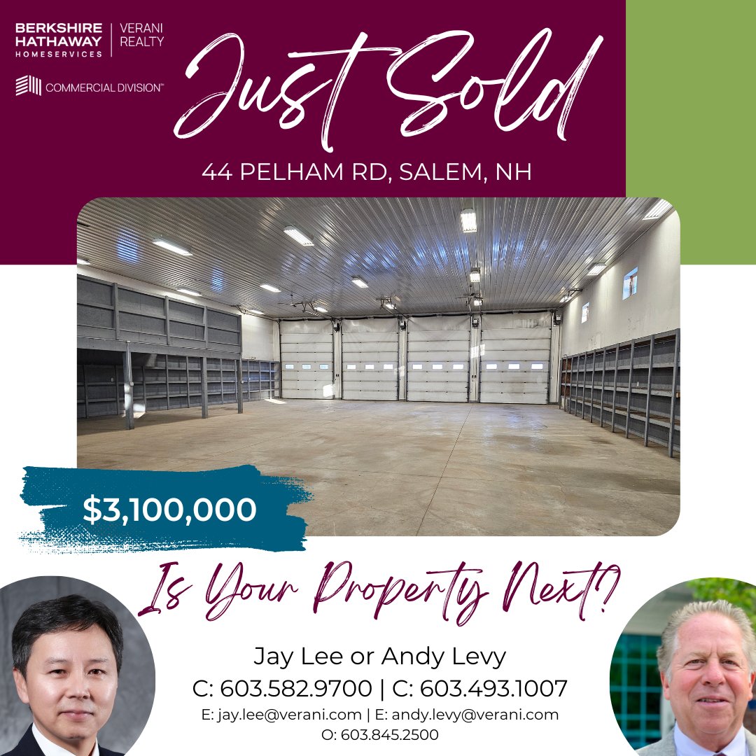 🎉 Big congratulations to Jay Lee and Andy Levy on the closing of 44 Pelham Road in Salem! 🏢 This deal took 3 years of patience and persistence, but your hard work and dedication made it happen. Here’s to celebrating this well-deserved success! 👏💼

#justsold #cre