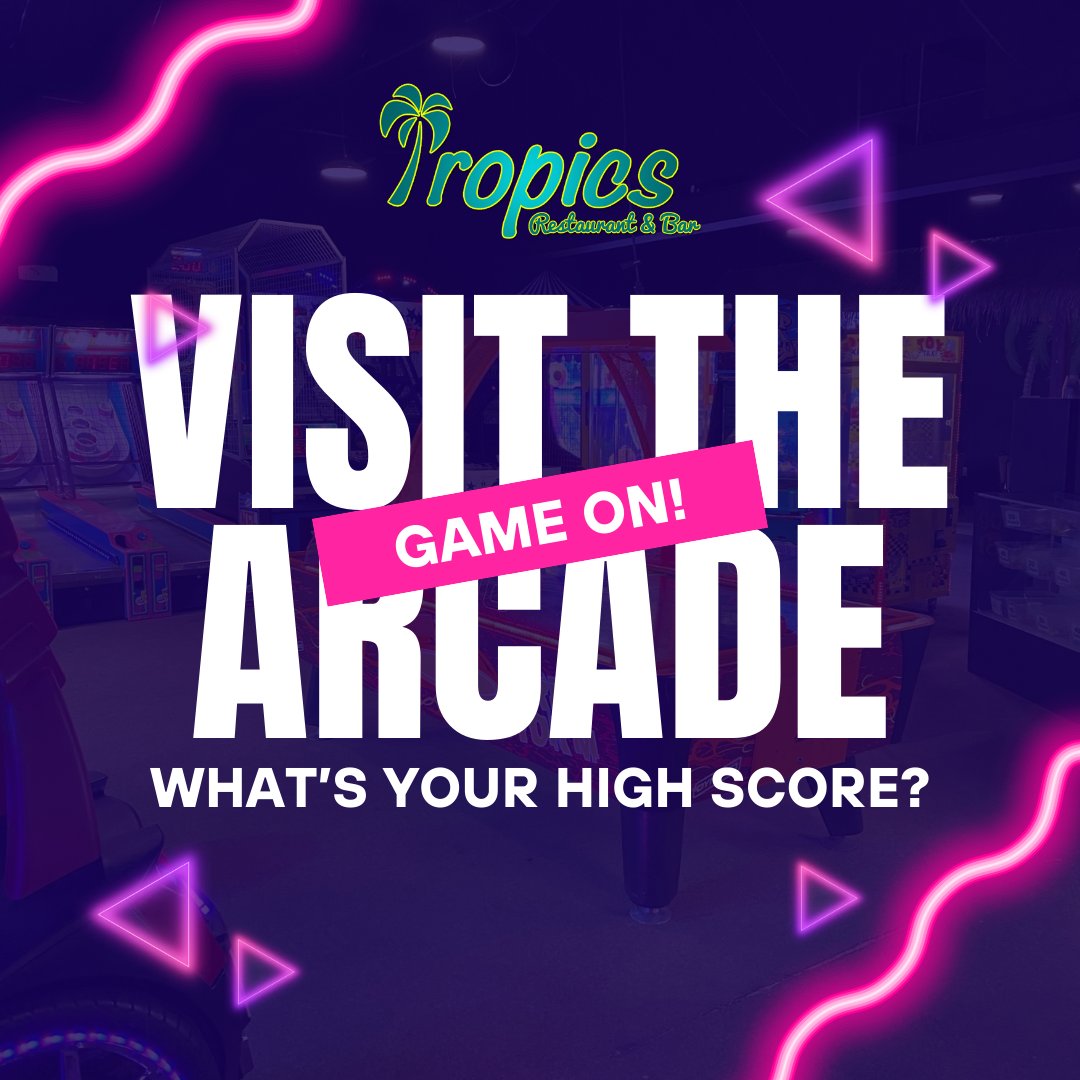 Bring the fun to Tropics’ arcade! 🌟 Whether you’re a pro or just here for fun, there’s something for everyone! #TropicsArcade #GameNight #TropicalFun