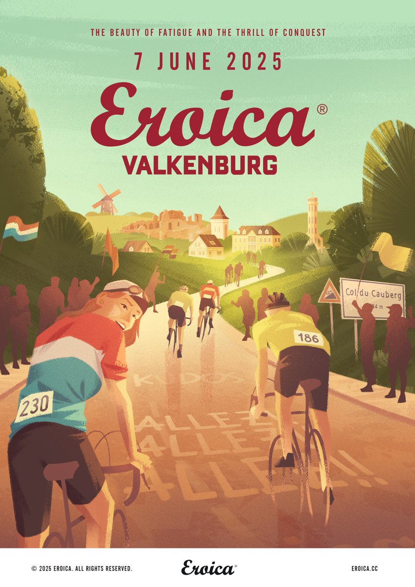 PROUDLY PRESENTING!!!
The 2025 official #eroicavalkenburg poster.

𝘼 𝙘𝙚𝙡𝙚𝙗𝙧𝙖𝙩𝙞𝙤𝙣 𝙤𝙛 𝙩𝙝𝙚 𝙨𝙩𝙪𝙣𝙣𝙞𝙣𝙜 𝙡𝙖𝙣𝙙𝙨𝙘𝙖𝙥𝙚 𝙤𝙛 𝙇𝙞𝙢𝙗𝙪𝙧𝙜 𝙖𝙣𝙙 𝙩𝙝𝙚 𝙝𝙚𝙧𝙤𝙞𝙘 𝙨𝙥𝙞𝙧𝙞𝙩 𝙤𝙛 #𝙚𝙧𝙤𝙞𝙘𝙖. 

Artwork by: Giacomo Bettiol